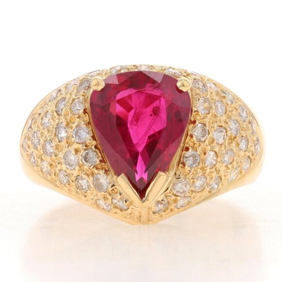 Yellow Gold Ruby & Diamond Ring - 18k Pear 3.72ctw GIA - Picture 1 of 6